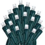 Pure White LED Solar Powered Lights 100 Light String 4" Spacing Green Wire