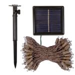 Warm White LED Solar Powered Lights 100 Light String 4" Spacing Brown Wire 