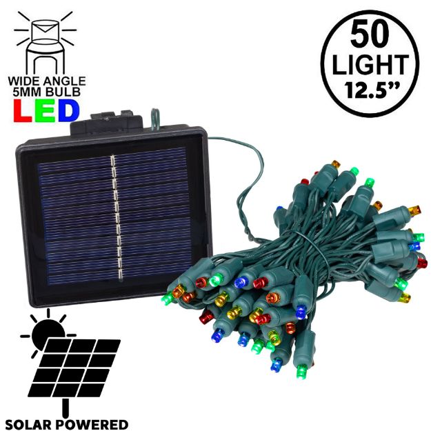 Multi LED Solar Powered Lights 50 Light String 3" Green Wire