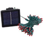 Red LED Solar Powered Lights 50 Light String 3" Spacing  Green Wire