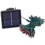 Red LED Solar Powered Lights 50 Light String 3" Spacing  Green Wire