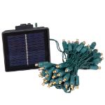 Warm White LED Solar Powered Lights 50 Light String 3" Spacing Green Wire