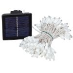 Warm White LED Solar Powered Lights 100 Light String 6" Spacing White Wire