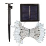 Warm White LED Solar Powered Lights 100 Light String 6" Spacing White Wire
