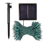 Warm White LED Solar Powered Lights 100 Light String 6" Green Wire