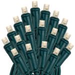 Warm White LED Solar Powered Lights 100 Light String 6" Green Wire