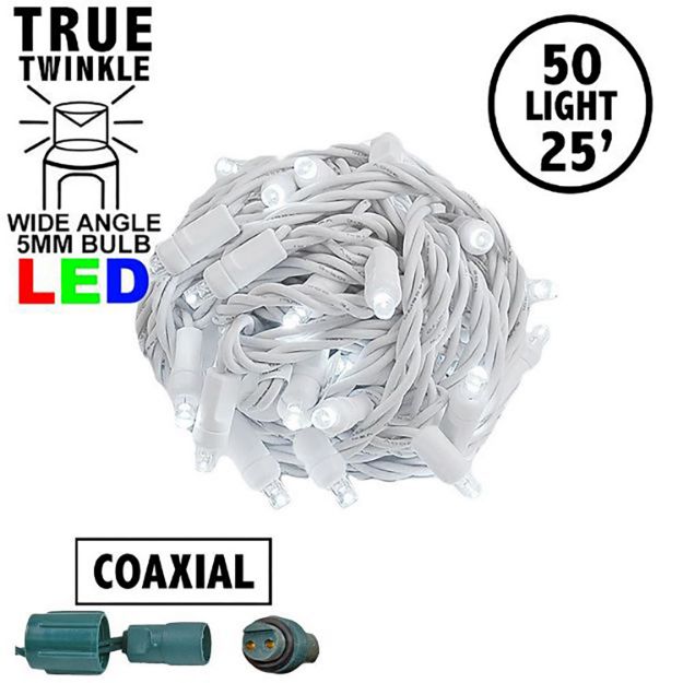 *NEW* True Twinkle Coaxial 50 LED Pure White 6" Spacing White Wire