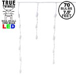 *NEW* True Twinkle Warm White LED Icicle Lights on White Wire 70 Bulbs