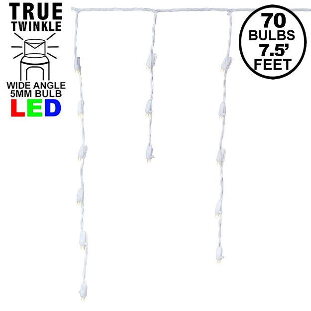 *NEW* True Twinkle Warm White LED Icicle Lights on White Wire 70 Bulbs