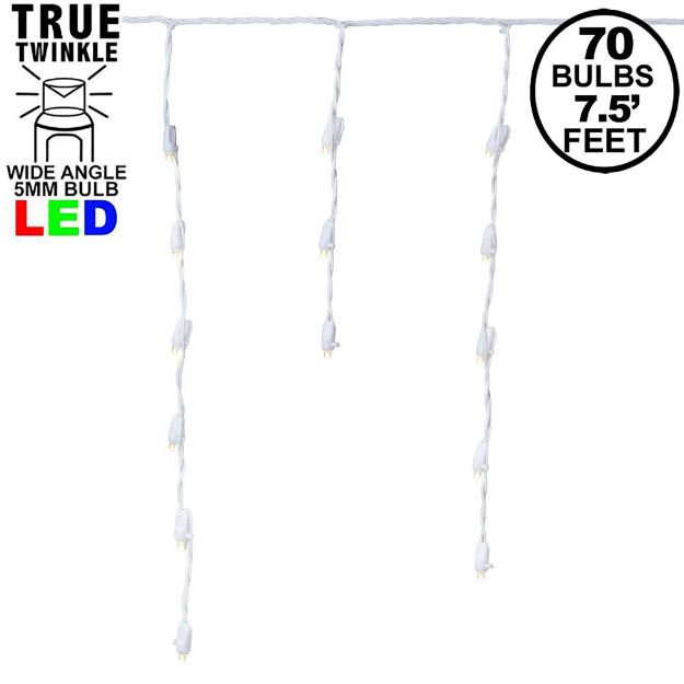 *NEW* True Twinkle Pure White LED Icicle Lights on White Wire 70 Bulbs