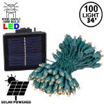 Warm White LED Solar Powered Lights 100 Light String 4" Spacing Green Wire