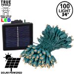 *NEW* True Twinkle Warm White LED Solar Mini Lights 100 Light String 4" Spacing Green Wire