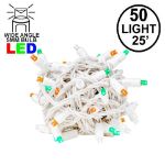Commercial Grade Wide Angle 50 LED Green/White/Orange 25' Long on White Wire