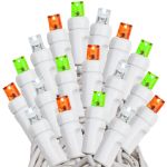 Commercial Grade Wide Angle 50 LED Green/White/Orange 25' Long on White Wire