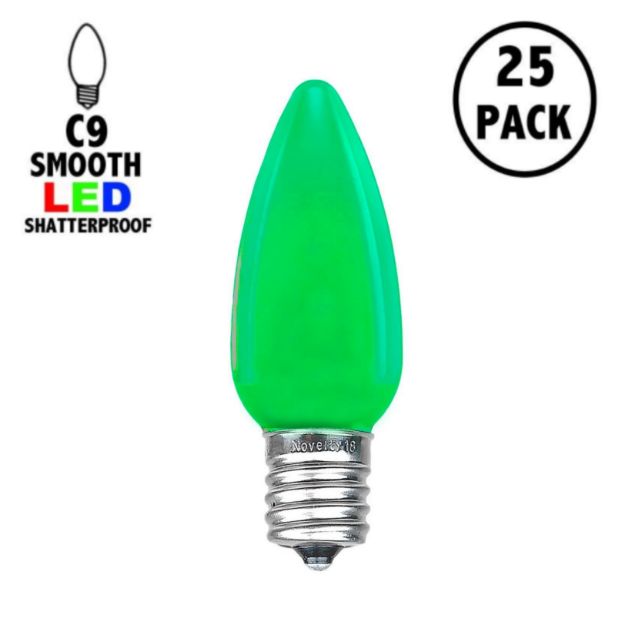 C9 - Green - Ceramic (plastic) LED Replacement Bulbs - 25 Pack