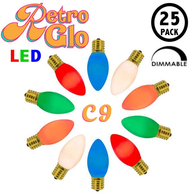 C9 RetroGlo Vintage Multi Colored Ceramic LED Replacement Bulbs 25 Pack
