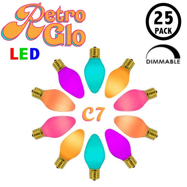 C7 RetroGlo Groovy Multi Colored Ceramic LED Replacement Bulbs - 25 Pack