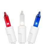 Red/White/Blue Christmas Mini Lights 100 Light 50 Feet Long on White Wire