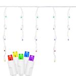 Rainbow LED Icicle Lights on White Wire 70 Bulbs