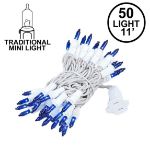Blue 50 Light 11' Long White Wire Christmas Mini Lights