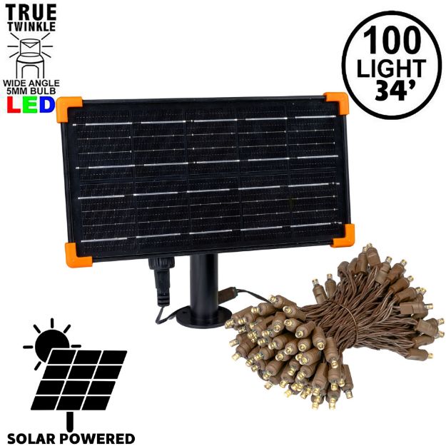 *NEW* True Twinkle® Warm White LED Solar Mini Lights 100 Light String 4" Spacing Brown Wire 