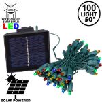 Multi Colored LED Solar Powered Lights 100 Light String 6" Spacing Green Wire