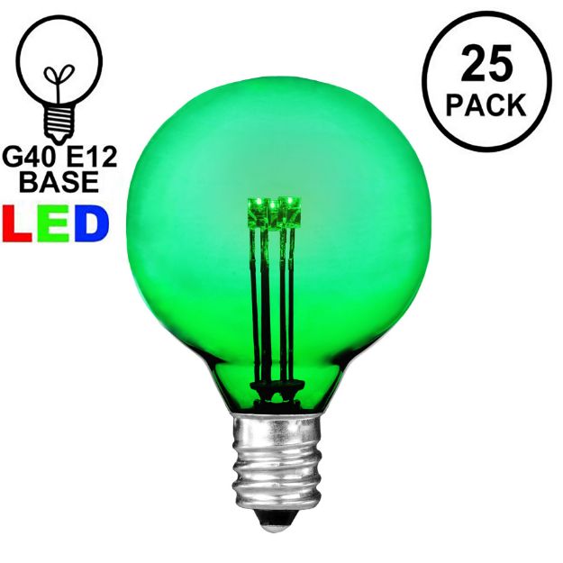 Green - G40 - Glass LED Replacement Bulbs - 25 Pack