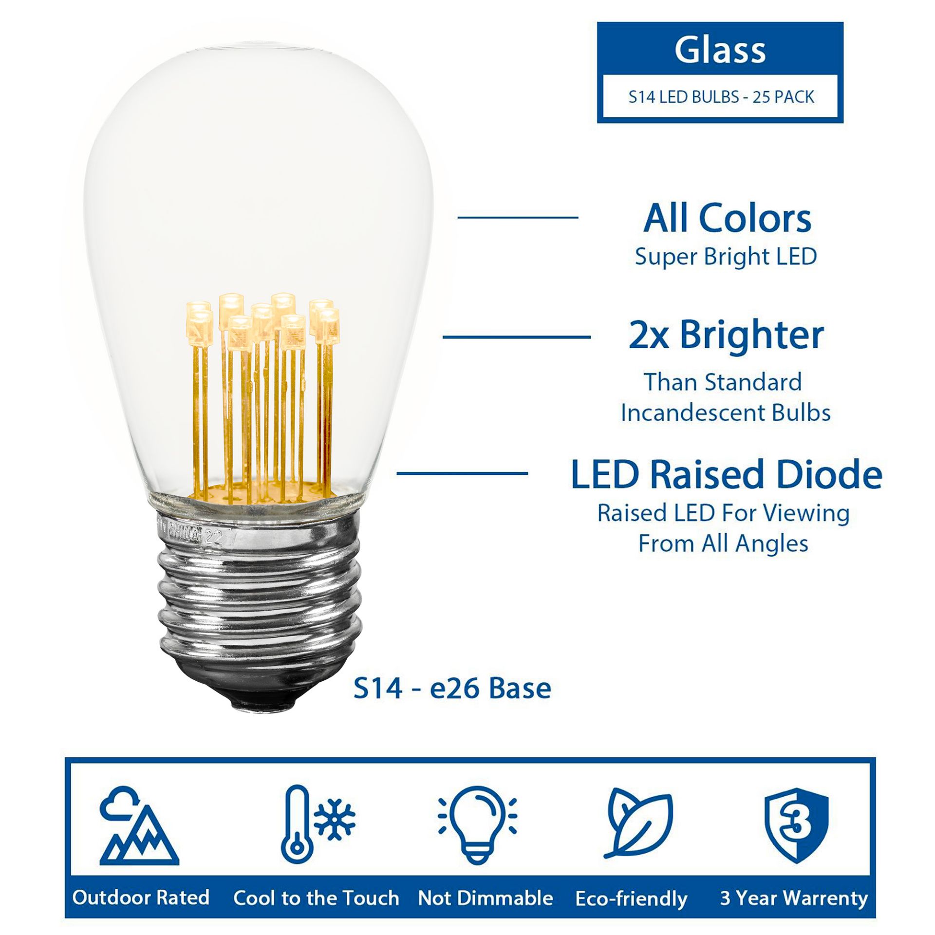 LED S14 Outdoor Patio Edison Replacement Bulbs, Warm White, E26 Base - Bild 42 von 49
