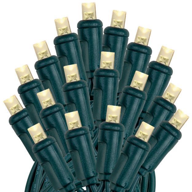 Warm white 5mm wide angle LED mini lights on green wire