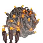 Commercial Grade Wide Angle 50 LED Amber 25' Long on Brown Wire
