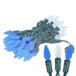 Blue and White 70 LED C6 Strawberry Mini Lights Commercial Grade Green Wire