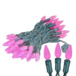 Pink 70 LED C6 Strawberry Mini Lights Commercial Grade on Green Wire