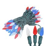 Red White & Blue 70 LED C6 Strawberry Mini Lights Commercial Grade on Green Wire