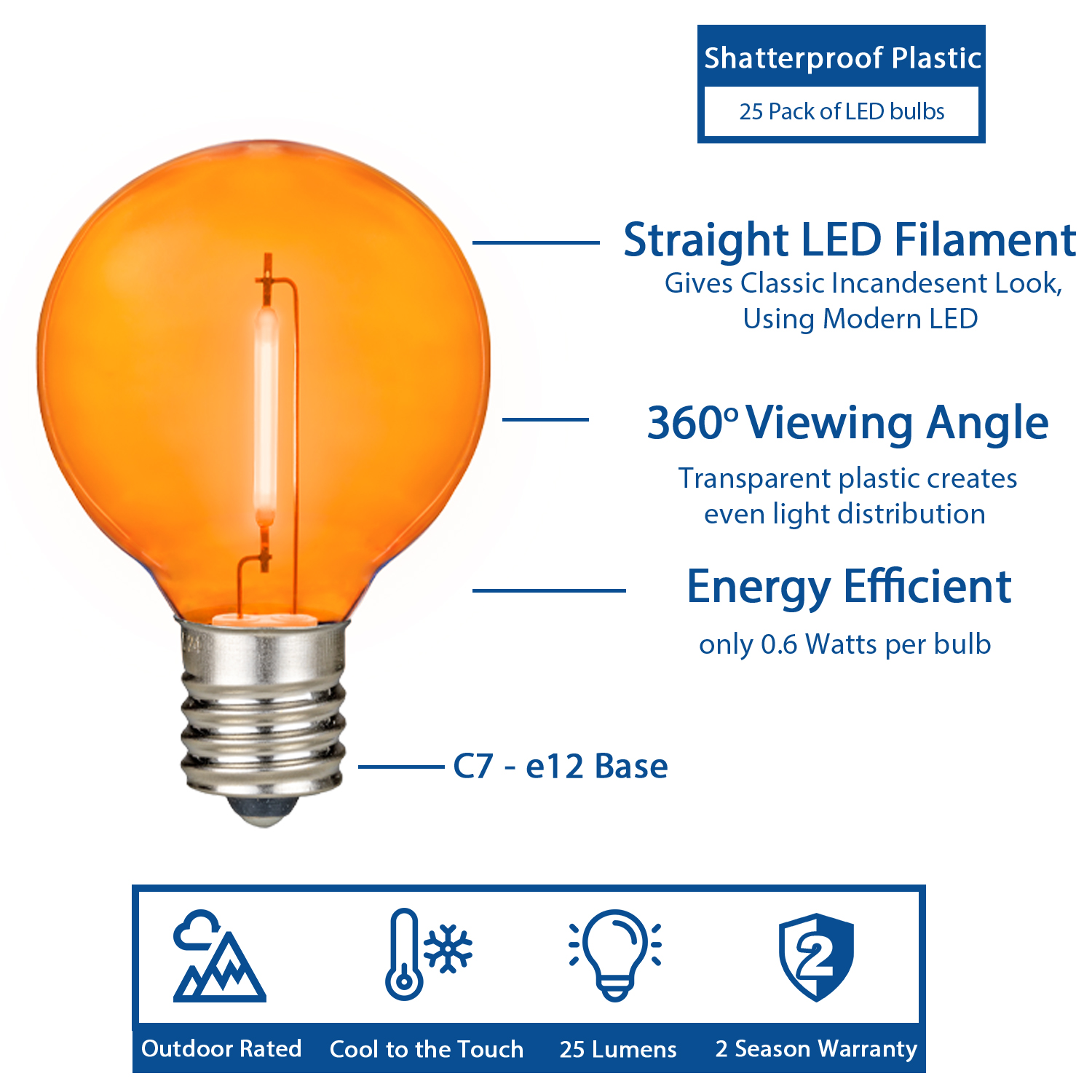 Orange LED G40 plastic Globe Light Bulbs - Novelty Lights Novelty ...