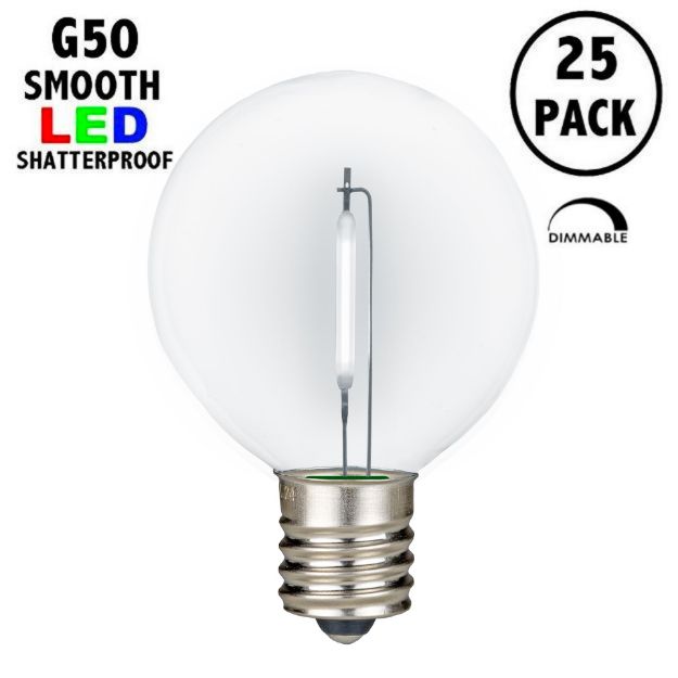 Pure White LED G50 Plastic Filament LED Globe Bulbs - 25pk