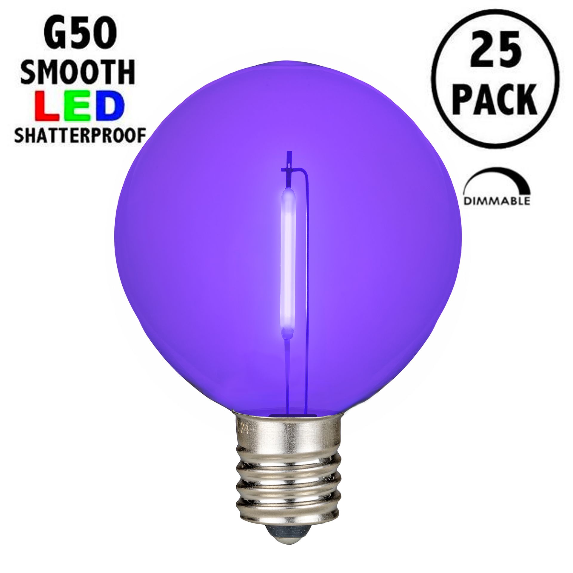 Purple LED G50 Plastic Filament Globe Bulbs - Novelty LightsNovelty ...