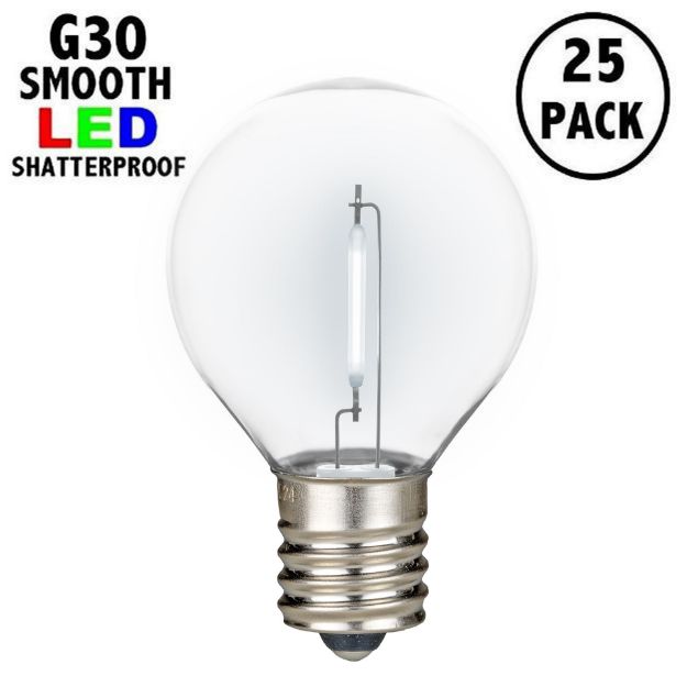 Pure White - G30 - LED Filament Plastic Globe Bulbs - 25 Pack