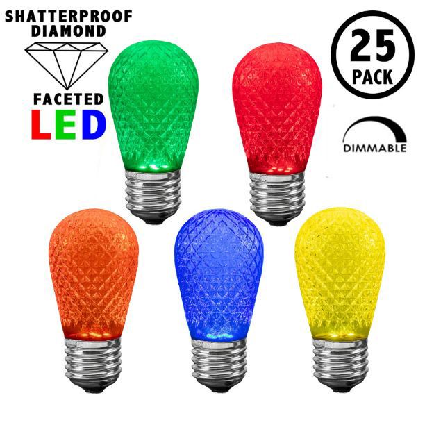 Multi Color Diamond Faceted S14 LED Medium Base 25pk - Novelty Lights ...