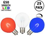 Red/White/Blue G50 U-Shaped LED Plastic Flex Filament Replacement Bulbs 25 Pack