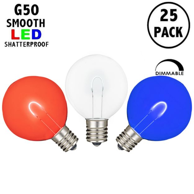 LED Plastic Flex Filament Red White Blue G50 Replacement Christmas