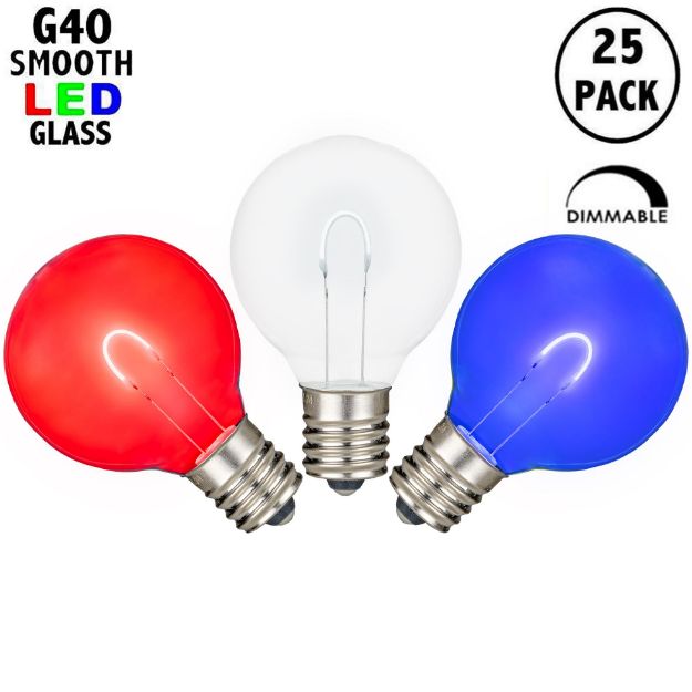 Red/White/Blue G40 U-Shaped LED Glass Flex Filament Replacement Bulbs 25 Pack