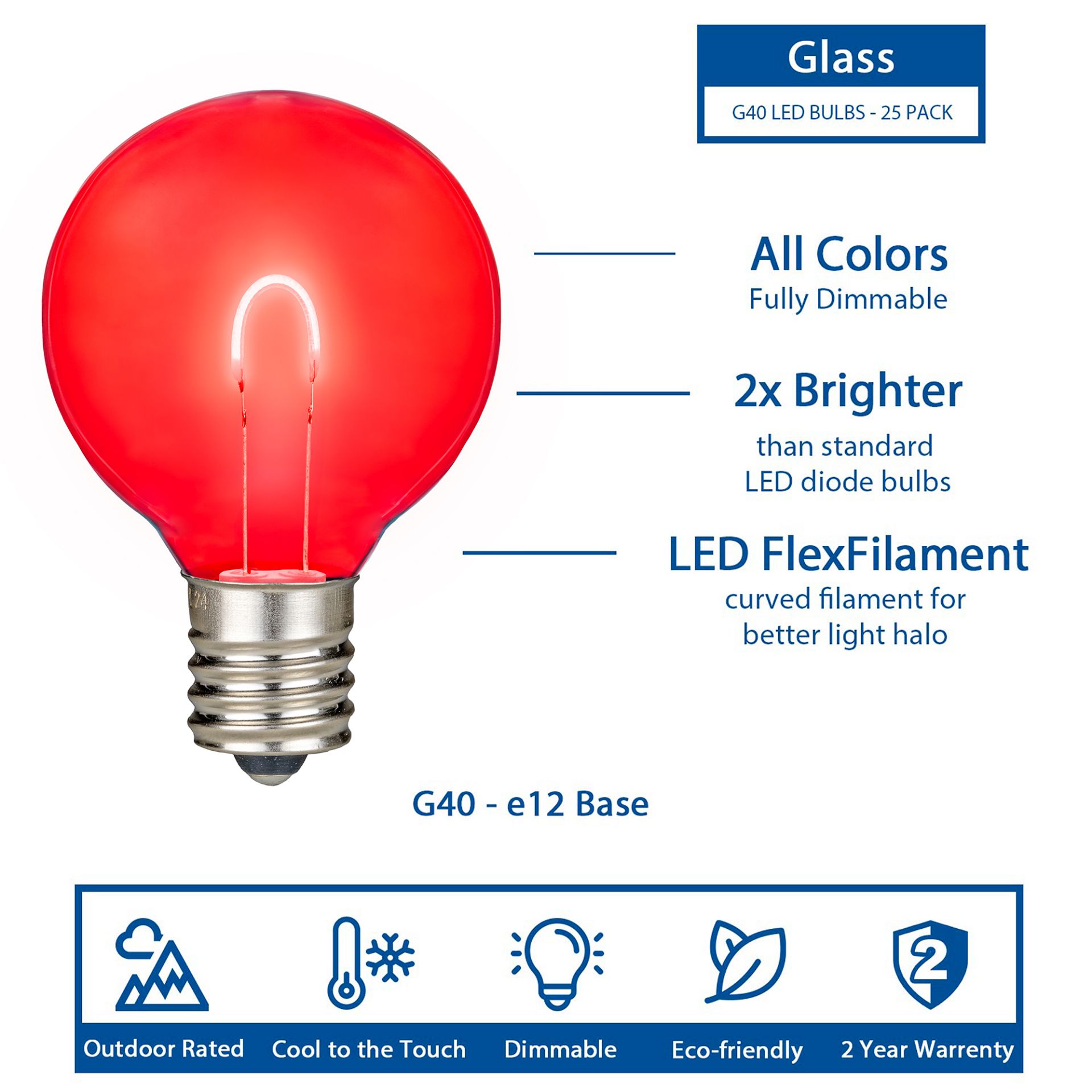 25 Pack LED G40 Plastic Filament Outdoor Globe Replacement Bulbs, Warm White - Bild 28 von 52