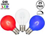 Red/White/Blue G40 U-Shaped LED Plastic Flex Filament Replacement Bulbs 25 Pack