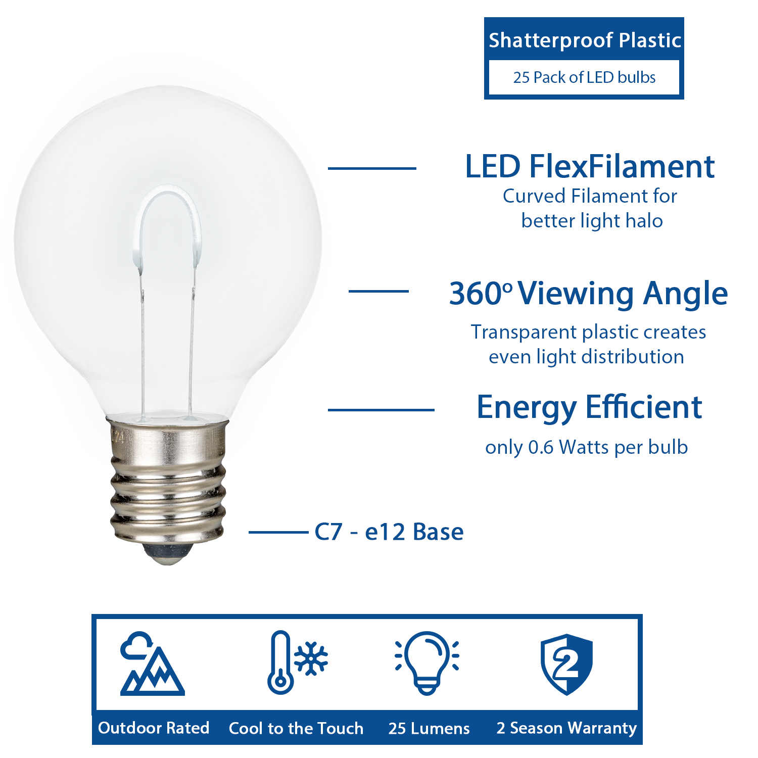 25 Pack LED G40 Plastic Filament Outdoor Globe Replacement Bulbs, Warm White - Bild 34 von 52