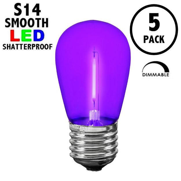 Purple LED S14 Bulbs with Filament LED 5 Pack - Novelty Lights