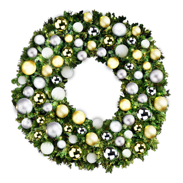 72" Sequoia Wreath with Warm White LED Lights and Treasure Themed Ornaments