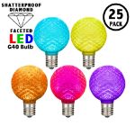 Modern Multi Color Diamond Faceted LED G40 Globe Bulbs - 25pk