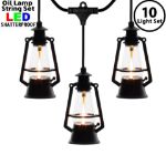 10 Light LED Flicker Flame Oil Lamp String Set 20ft - Black Wire