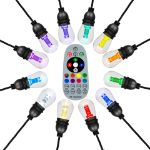 24' RGBWW 12 LED S14 Patio Light String 24" Spacing w/Remote - Black Wire