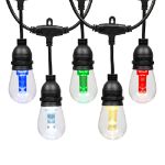 24' RGBWW 12 LED S14 Patio Light String 24" Spacing w/Remote - Black Wire